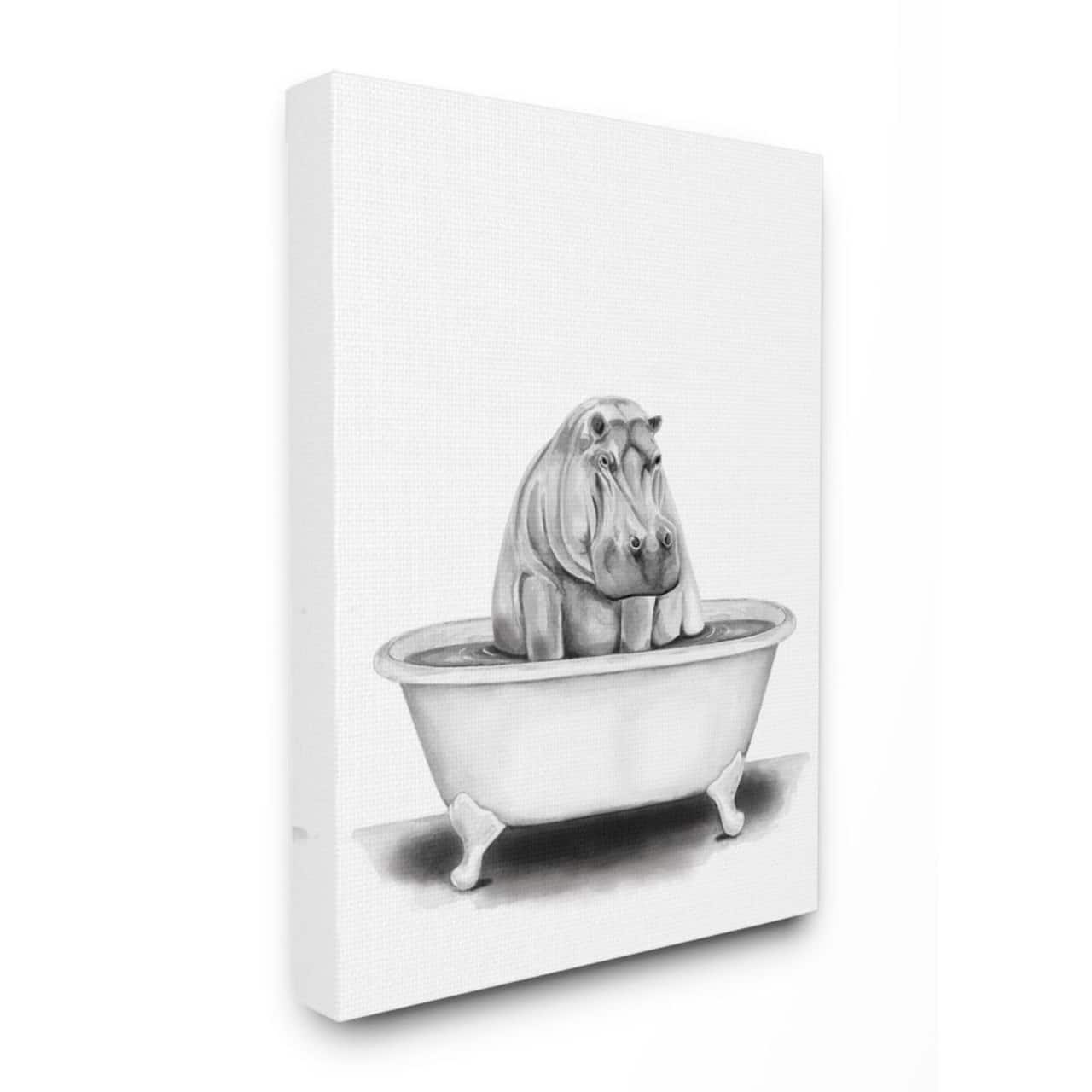 Stupell Industries Hippo In A Tub Funny Animal Bathroom Canvas Wall Art